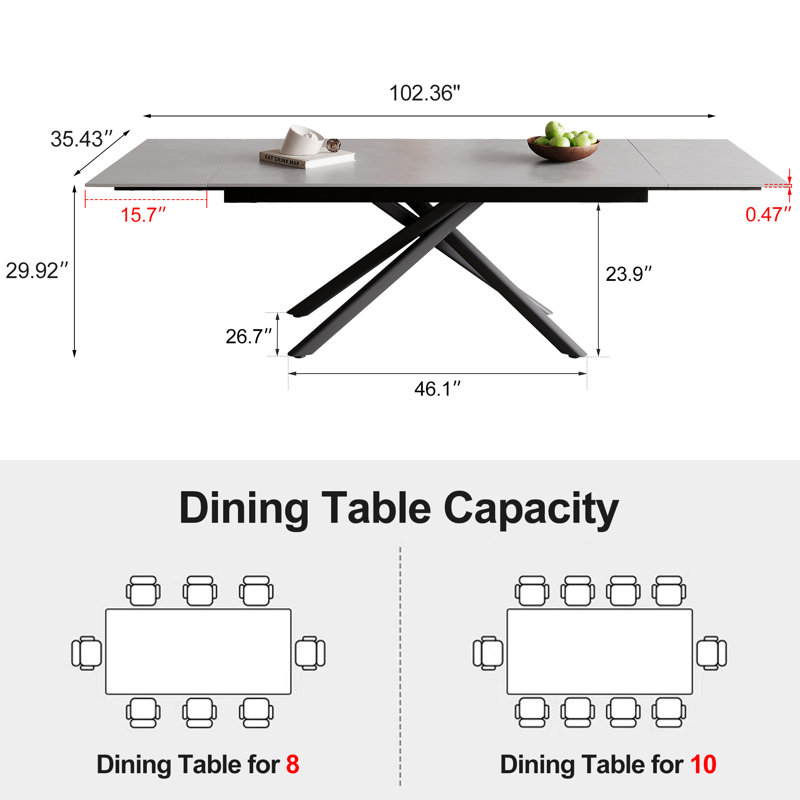 Table de salle à manger extensible 70,86 po à 102,36 po Modern Modern, Gris clair