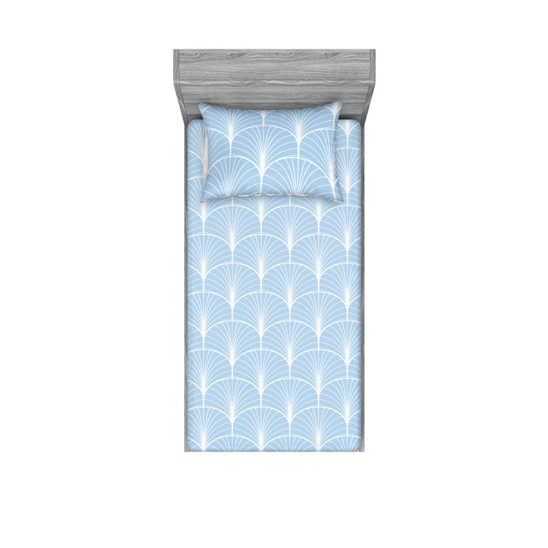  Ensemble de draps en microfibre Floral, Ensemble de draps pour lit simple avec 1 taie d'or, Bleu pâle