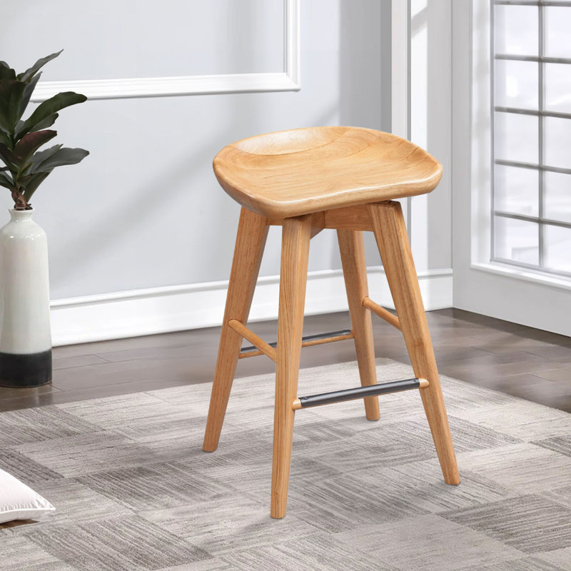 Clitheroe Swivel Solid Wood Counter Stool, Natural Brown, Counter Stool (24” Seat Height)