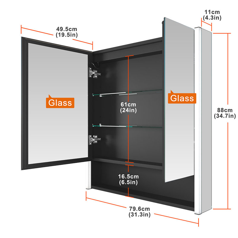 Armoire à pharmacie avec miroir H 34 po x l 31 po Kamijah, Double Door, 34" H x 31" W x 5" D