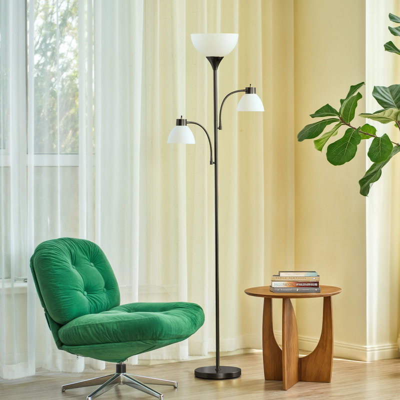 71" 3-Light Torchiere Floor Lamp with LED Bulbs, Matte Black