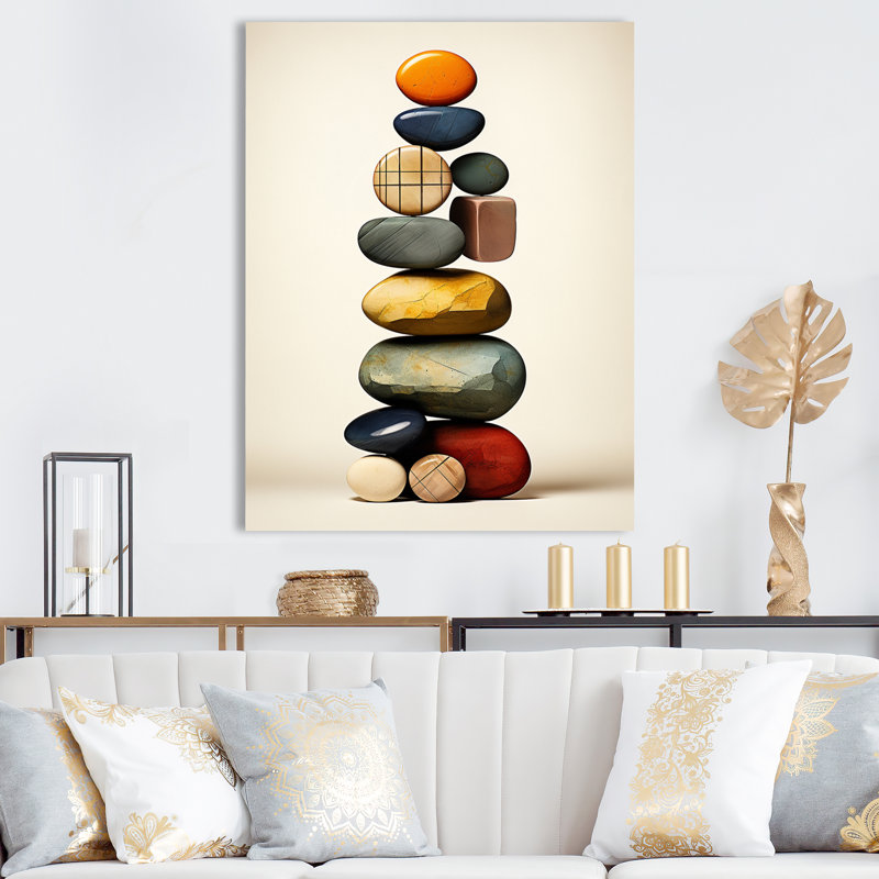 «Finding Balance Rock Balancing Cairn Sculpture I», reproduction sur toile, H 44 po x l 34 po x P 1,5 po, Toile tendue