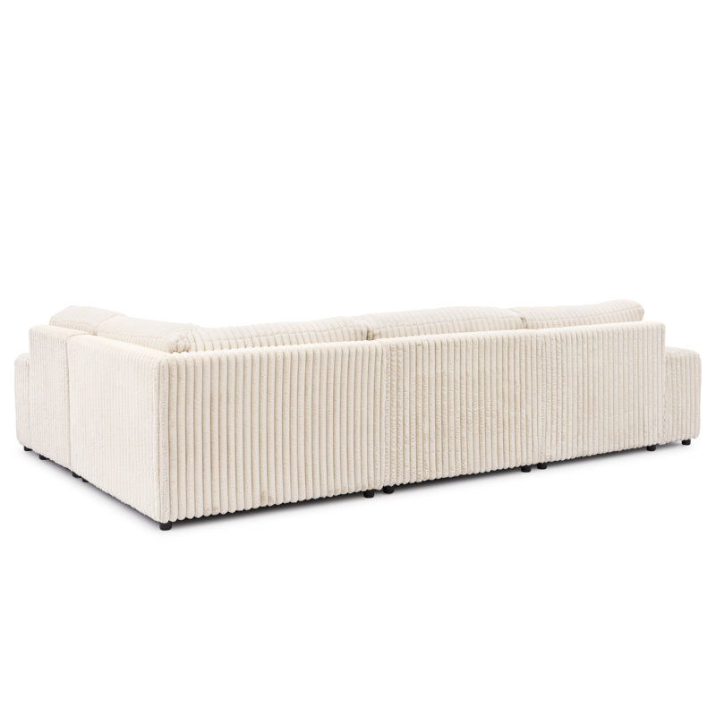 Mollis 6 Seater Corduroy Corner Sofa , Light Beige