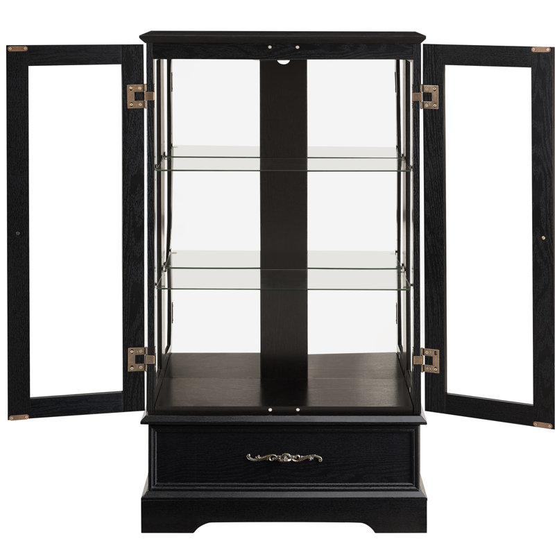 Vitrine lumineuse en verre avec ampoule, vitrine à 2 portes avec tiroir et tablettes réglables