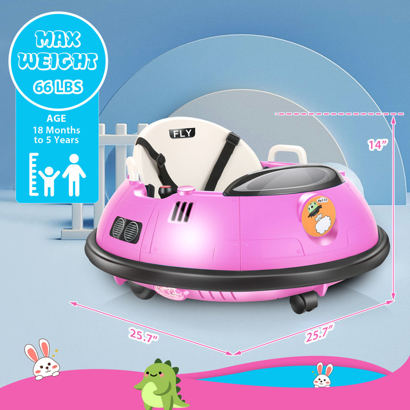Voiture tamponneuse Alex 12 V pour bébé (1,5 à 5 ans), avec télécommande parentale, rotation à 360°, gyrophares, ceinture de sécurité, effets sonores, 3 vitesses et deux joysticks.