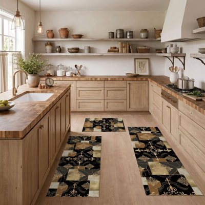 Geometric Floral Non-Slip Washable Kitchen Mats
