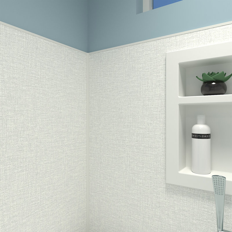 Coastal Linen Tub And Shower Surround With White Trim & Accessories 3 Wall 484848, 96" H x 48" W x 48" D