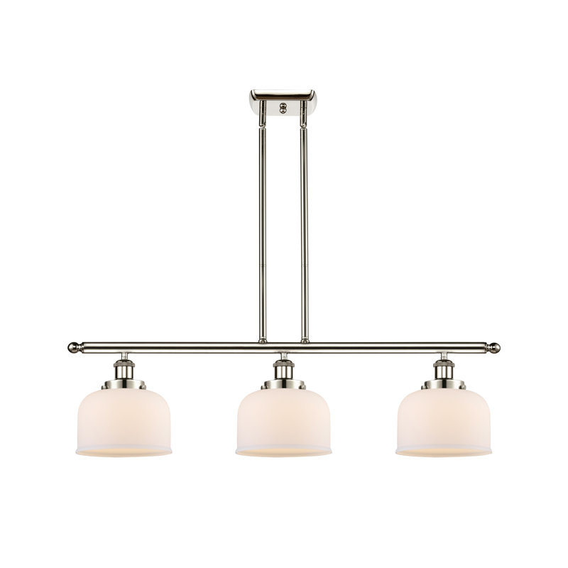 Cloche - 3 lumières d'îlot de 36 po - abat-jour de 8 po, Blanc mat, Nickel poli, Ampoule non incluse