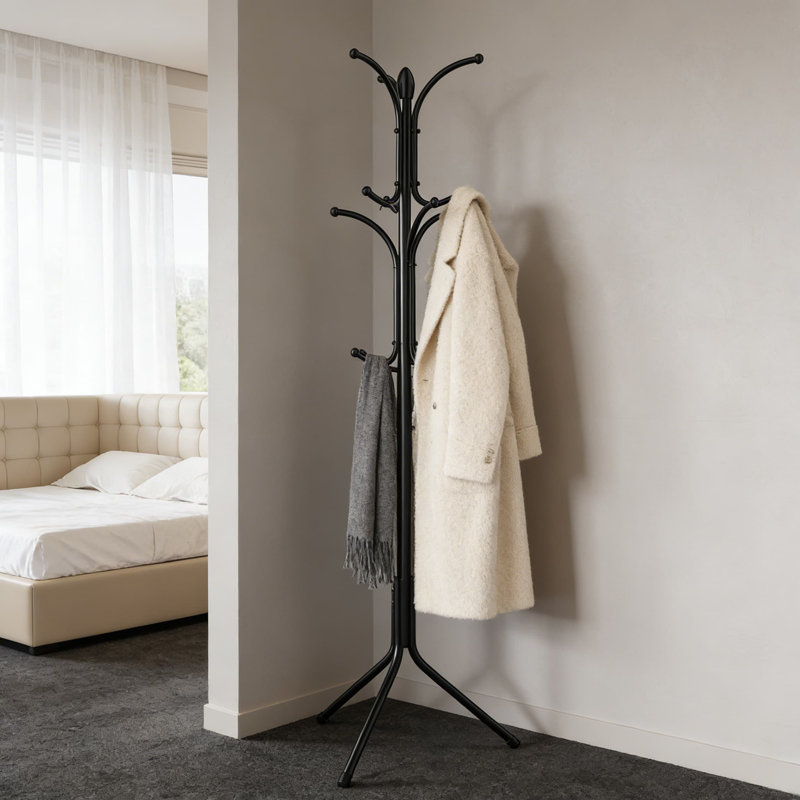 Freestanding Coat Rack With 12 Hooks And Umbrella Holder, Sturdy Metal Hall Tree For Entryway, Easy Assembly For Jackets, Hats, Bags, And Scarves