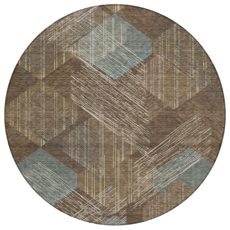 Machine Washable Indoor/Outdoor Chantille ACN2637 Geometric Rug, Chocolate, 8' Round