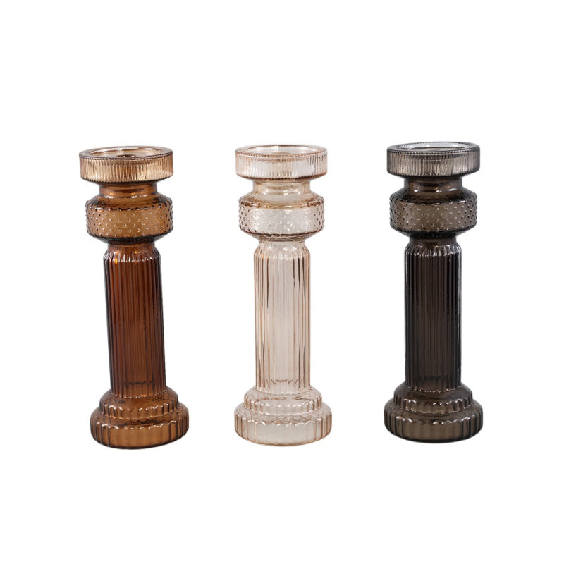 Glass Candelabra, Grey, 34cm H x 11cm W x 11cm D