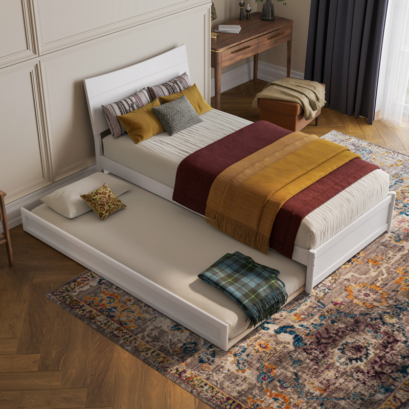 Harlowe Wood Platform Bed with Trundle, White, Twin XL