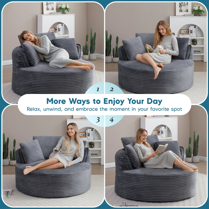 53" Oversized Compression Round Chaise Longue Chair, Gray