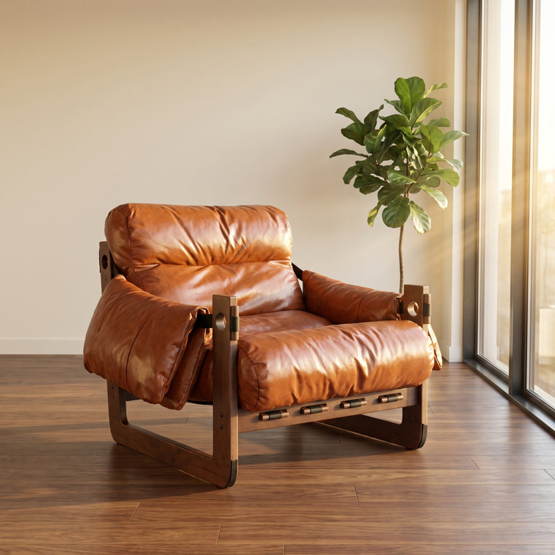 27.4" Wide Oil-Wax Leather Pushback Recliner with Soft Padding