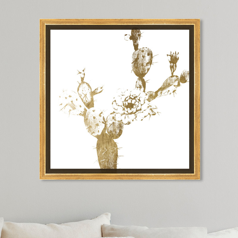 Floral et botanique cactus doré I - reproduction d'art, Encadrement doré, H 24 po x l 24 po x 1,5 po