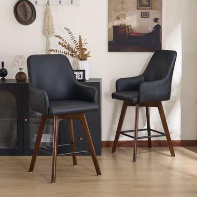 Solid Wood Upholstered Swivel Bar and Counter Stool