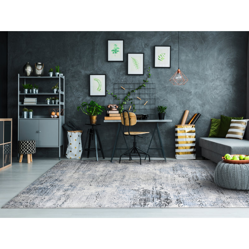 Tapis gris à motif abstrait Newland, Rectangle 7 pi 10 po x 10 pi 10 po