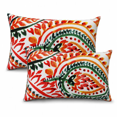 Set of 2 Outdoor Lumbar Pillow Covers ONLY, 12" x 20", Water-Repellent and Fade-Resistant Decorative Cushion Covers for Patio, Porch, Balcony, Garden and Indoor Sofa