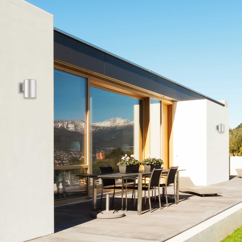 1-Light Indoor or Outdoor 7.25"H Silver Grey Aluminum Cylinder Wall Mount Sconce, Silver Grey