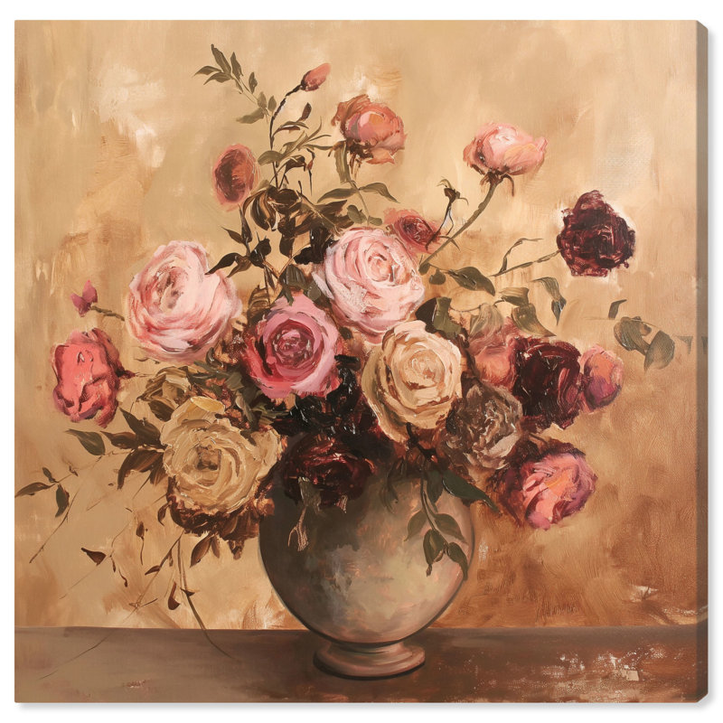 Art floral glamour sur toile bourgogne, H 30 po x l 30 po, Toile tendue