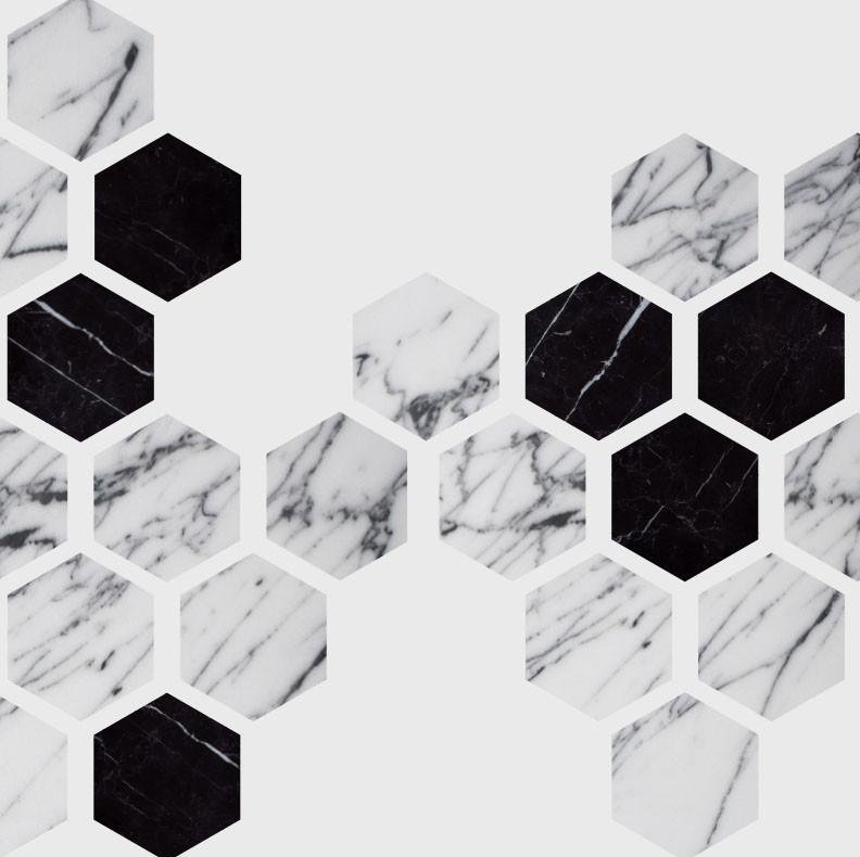 Murale hexagonale géométrique, Gris / Noir, l 96 po x L 144 po