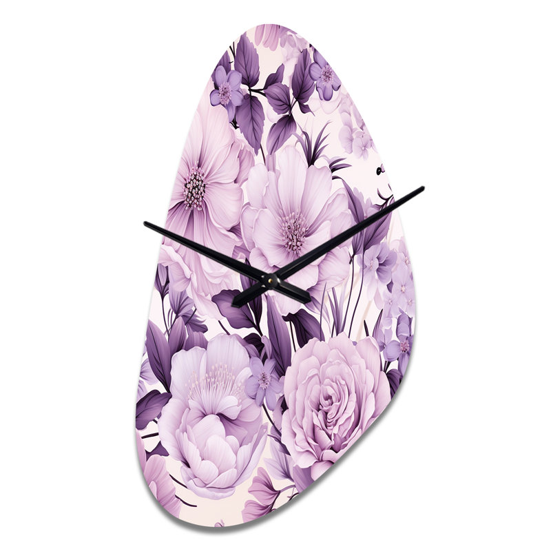 Victorian Elegance Soft Lavender Blossom - Floral Asymmetrical Metal Wall Clock, Cottage Unique Shape Wall Clock Print, Large