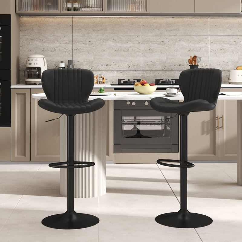 Adjustable Bar Stool With Footrest, 360° Swivel Metal Counter Stool,Set Of 2, Black 