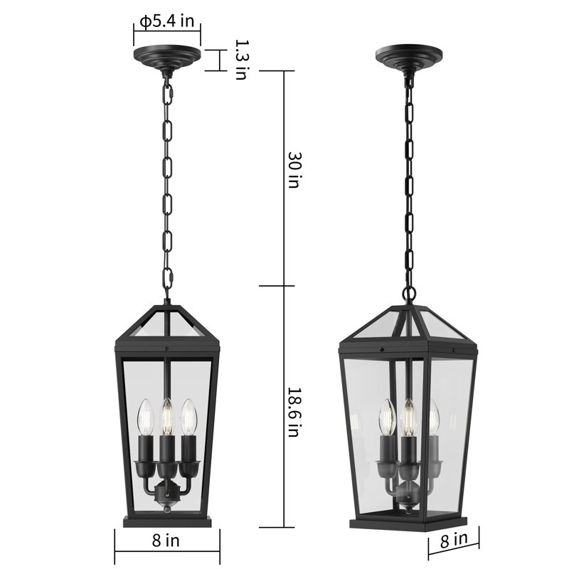 3-light Outdoor Hanging Lantern,18.6 " Large Outdoor Pendant Lantern  for Outside Weatherproof and Anti-rust,3 Bulbs Included Traditional Outdoor Pendant Lights for Porch,Entrance,Yard,Patio