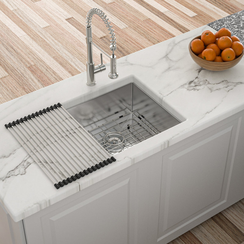 17"X19"X10" Single Bowl Undermount Kitchen Sink, 16 Gauge Sus304 Stainless Steel, 10 Inch Deep, Brushed Nickel Finish, Quiet And Hygienic Operation, Easy Drainage Design, Comes With Dish Grid Rack 17
