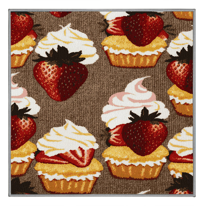  Tapis lavable aux fraises et aux petits gâteaux, Carré 6 pi