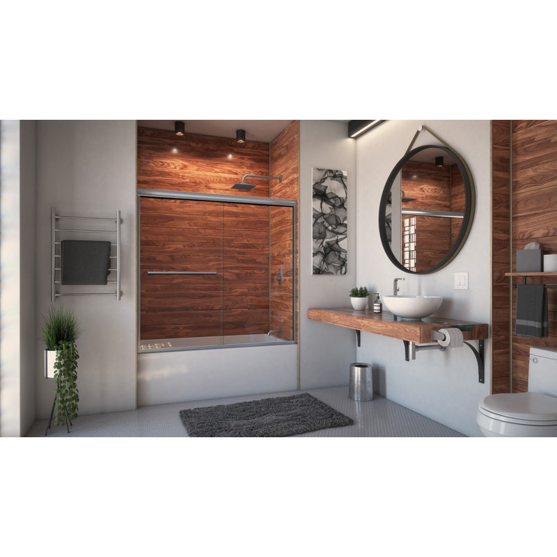 Ete 72'' - W x 57.375'' H Bypass Door Frameless Tub Door with, Right Opening, Brushed Nickel