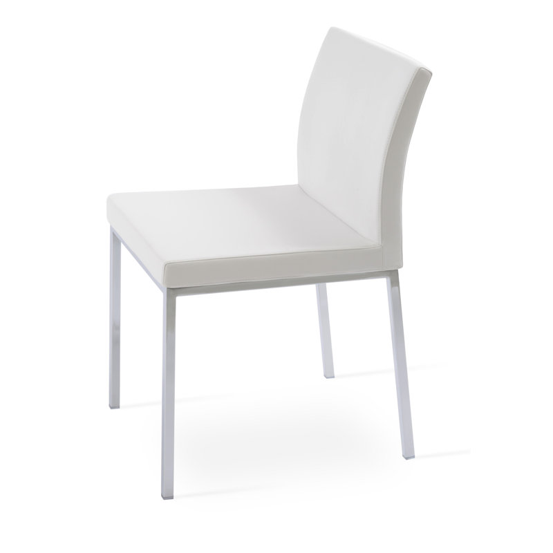 Aria Metal Side Chair, Leatherette White, Chrome