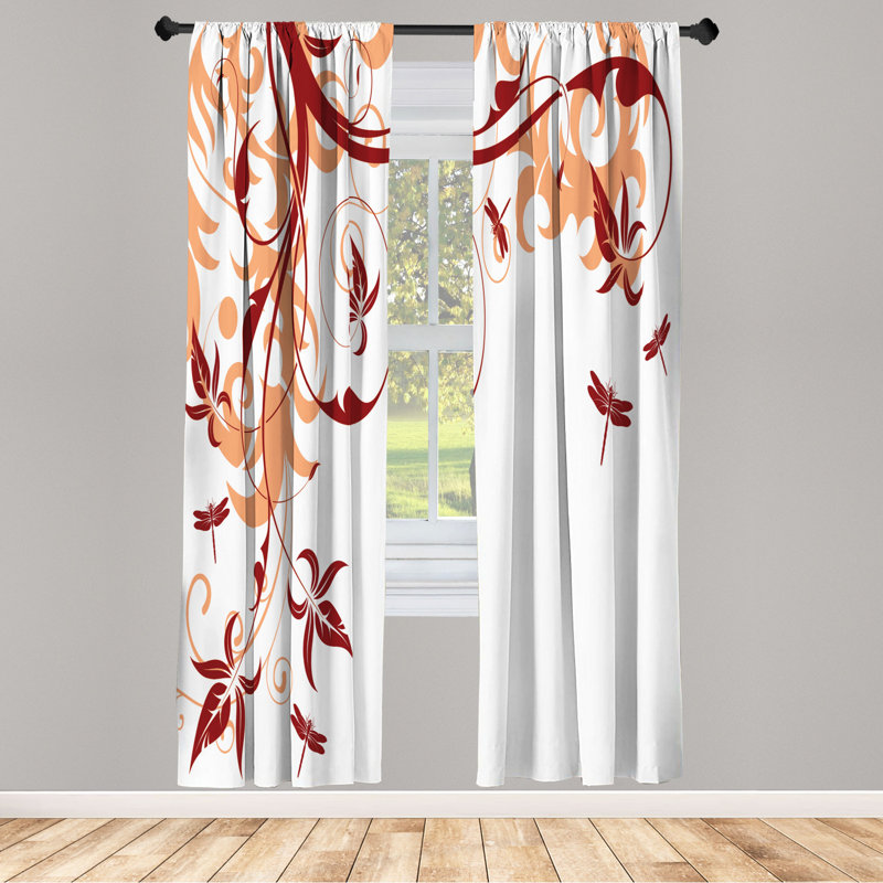 Microfiber Floral Semi-Sheer Rod Pocket Curtain Panels, 28" W x 95" L, Orange