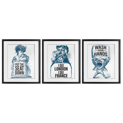 Vintage Hygiene Reminders 3pc Framed Print Under Glass Set, design by Susan Ball
