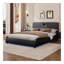 Grand lit plateforme tapissier en similicuir grand format avec tête de lit épaisse, haut-parleurs Bluetooth et lumière DEL RVB, aucun sommier nécessaire, noir-210013355