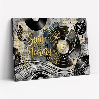 Ensemble de 1 tableau sur toile représentant des disques vinyles