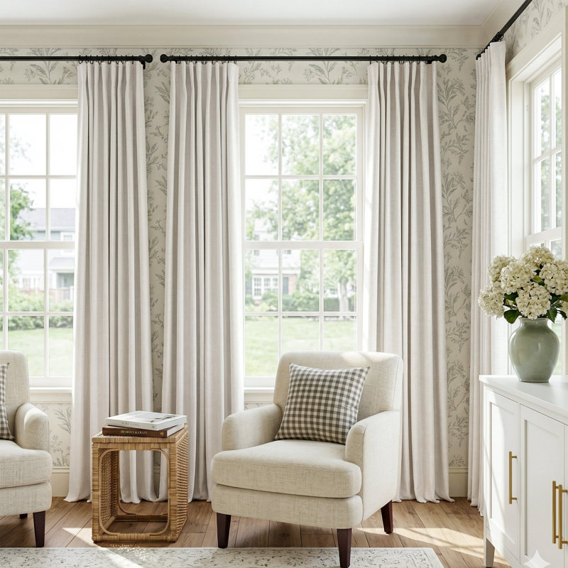 100% Blackout Curtains Linen Textured Solid Thermal Insulated Curtains & Drapes For Living Room Bedroom (50" Wide, Set Of 2)