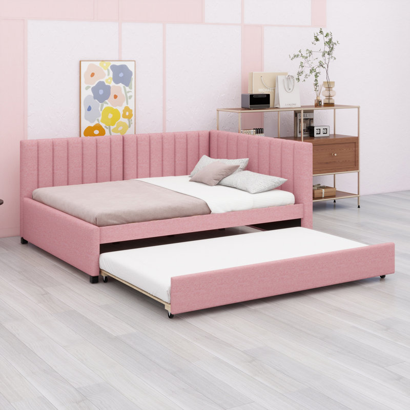 Upholstered Daybed With Trundle, Pink