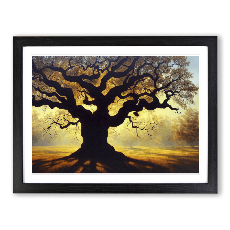 Tantalising Oak Tree - Single Picture Frame Print, Black, 46cm H x 64cm W x 2cm D