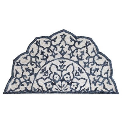 Genovese Floral Hand Hooked Wool Blue/Ivory Area Rug