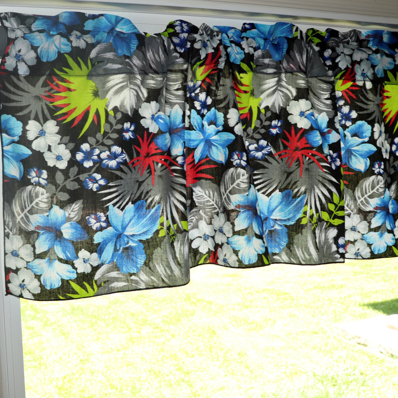 Tropical Hawaiian Print Window Valance, Black, 16" W x 58" L