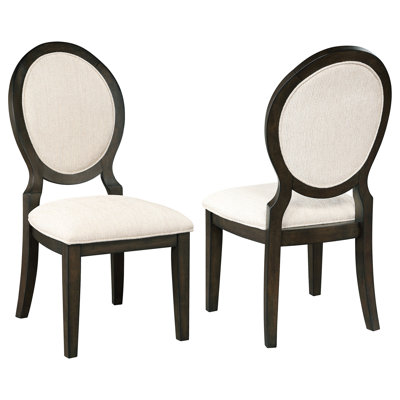 Chaise de salle à manger à dossier ovale foncé 2 chaises, revêtement en chenille crème, avant carré et arrière évasé, 39,11 pouces de hauteur, décor pour les chaises d'appoint pour événements spéciaux