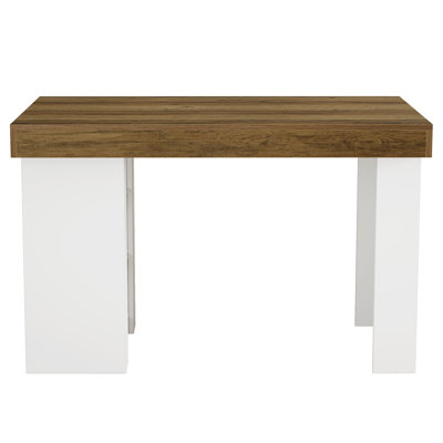 55.12-Inch Farmhouse Counter Height Dining Bar Table with 3-Tier Storage Shelves, Home Bar Unit for Kitchen, Dining Room, Basement, Rustic Brown & White