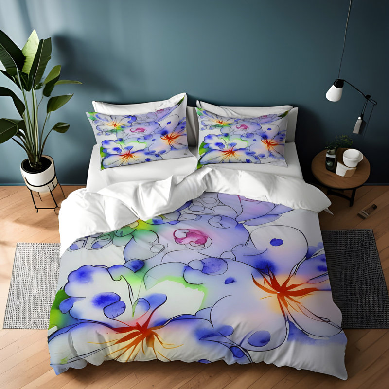 Polyester Floral Duvet Cover, King Duvet Cover + 2 King Shams