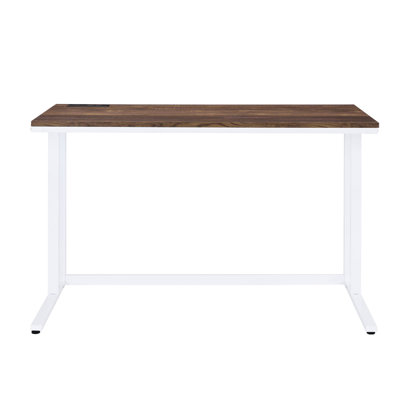 Rectangular Writing Desk, Built - In Port And Power Plug, Walnut White, , Metal