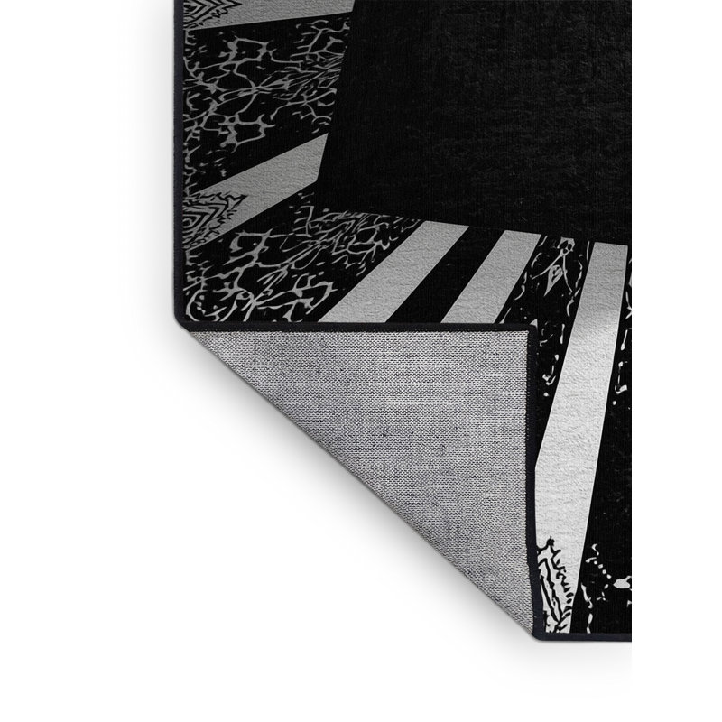 Machine Washable Paublo Mecca Kaaba Classic Oriental Rug in Gray – Black Binding, 2x3