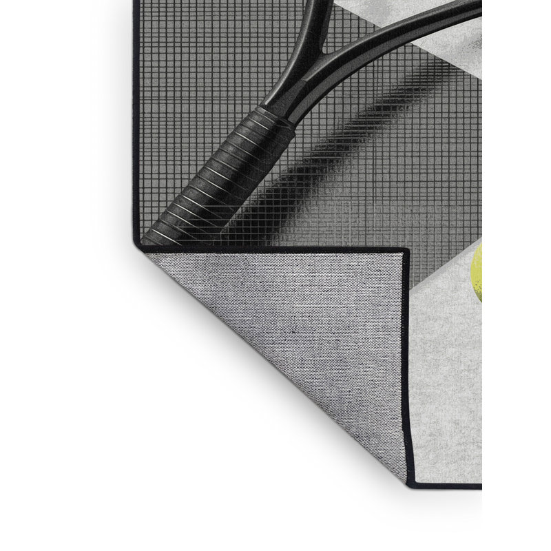 Machine Washable Auburndale Tennis Racket Ball Modern & Contemporary Geometric Rug in Gray – Black Binding, 7x9