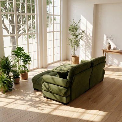 Canapé à 2 places en velours vert olive avec repose-pieds 93,7 po x P 61,8 po x H 35 po Aurelia