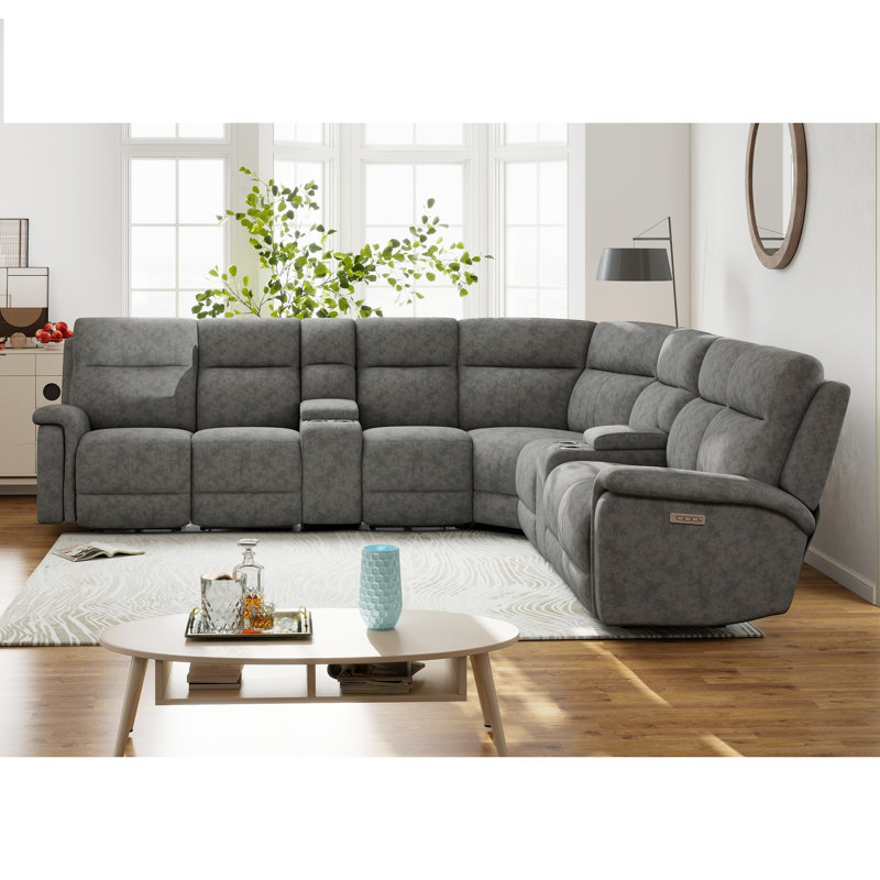 Canapé modulaire inclinable électrique 9 pièces avec support lombaire réglable, Mélange de polyester gris