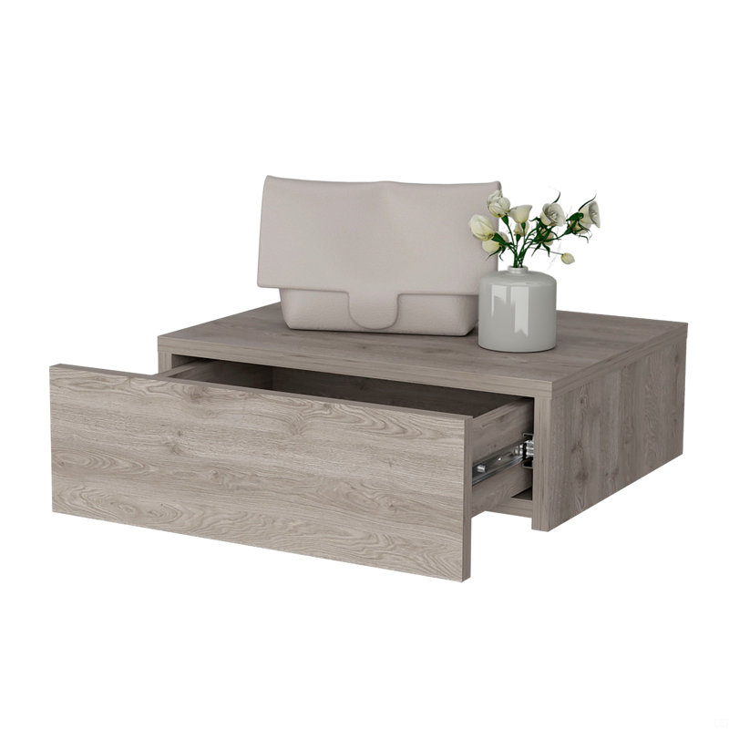 Table de chevet flottante, table de bout, table d'appoint murale avec tiroir, Gris clair